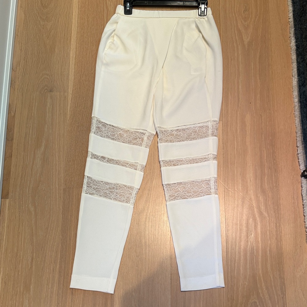 Maje Cream Straight Leg Pants with Lace Detail